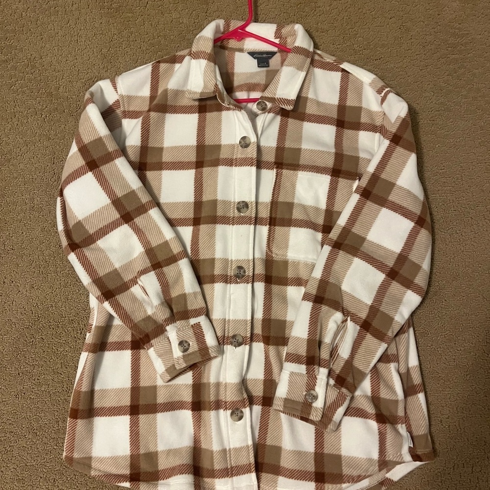 Eddie Bauer Tan and White Checkered Button Down flannel